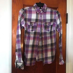 Aeropostale purple plaid button up shirt